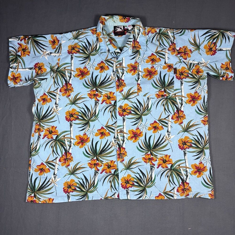 Vintage 90s Pipeline Usa Hawaiian Shirt Mens 2XL ropical Aloha Floral Blue Y2K